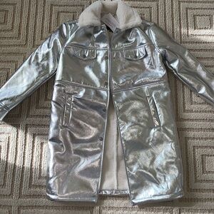 Seven 7 For All Mankind Silver Metallic Coat with Faux Fur Lining